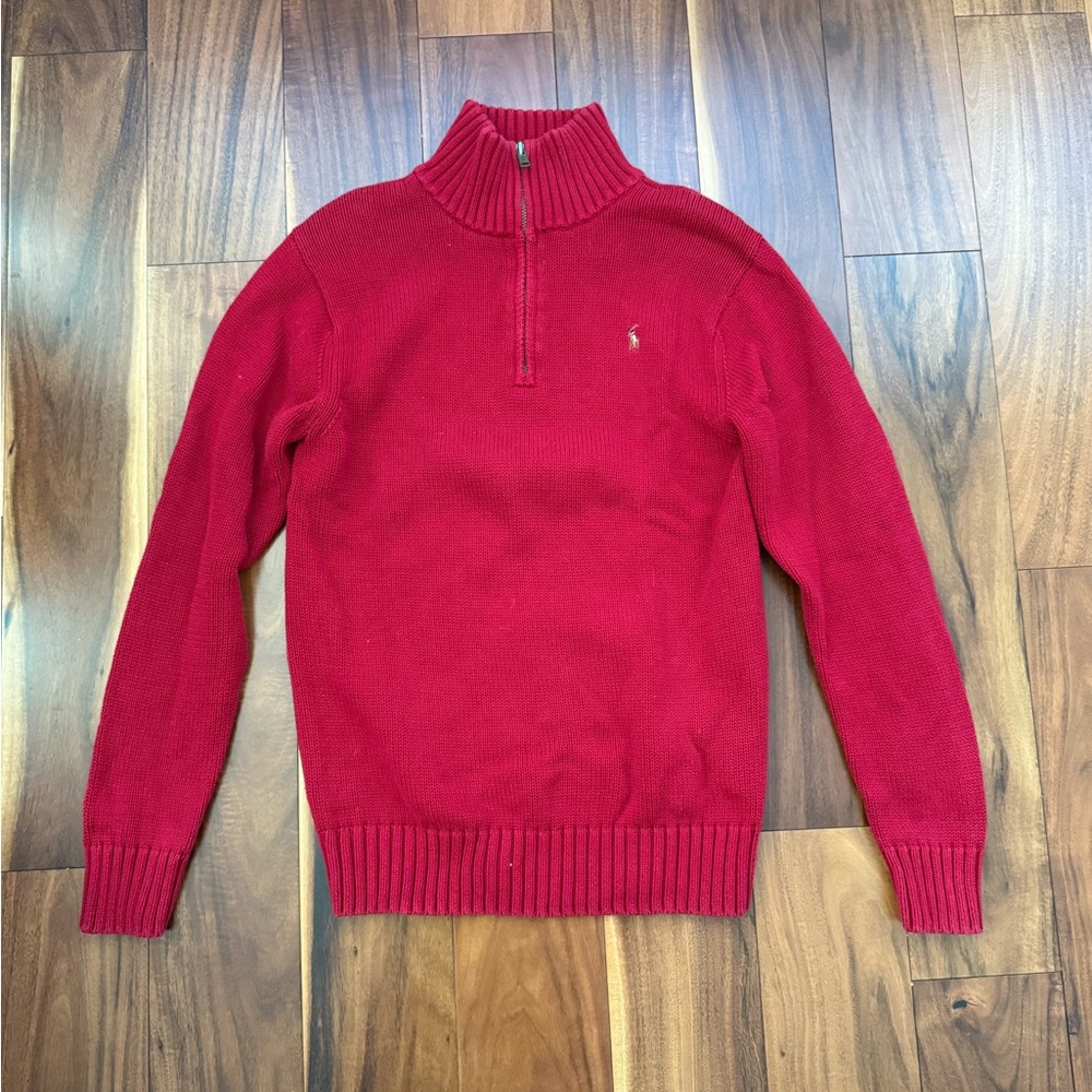 Ralph Lauren Vintage Boys Sweater Red Polo Size L (16/18) Half Zip